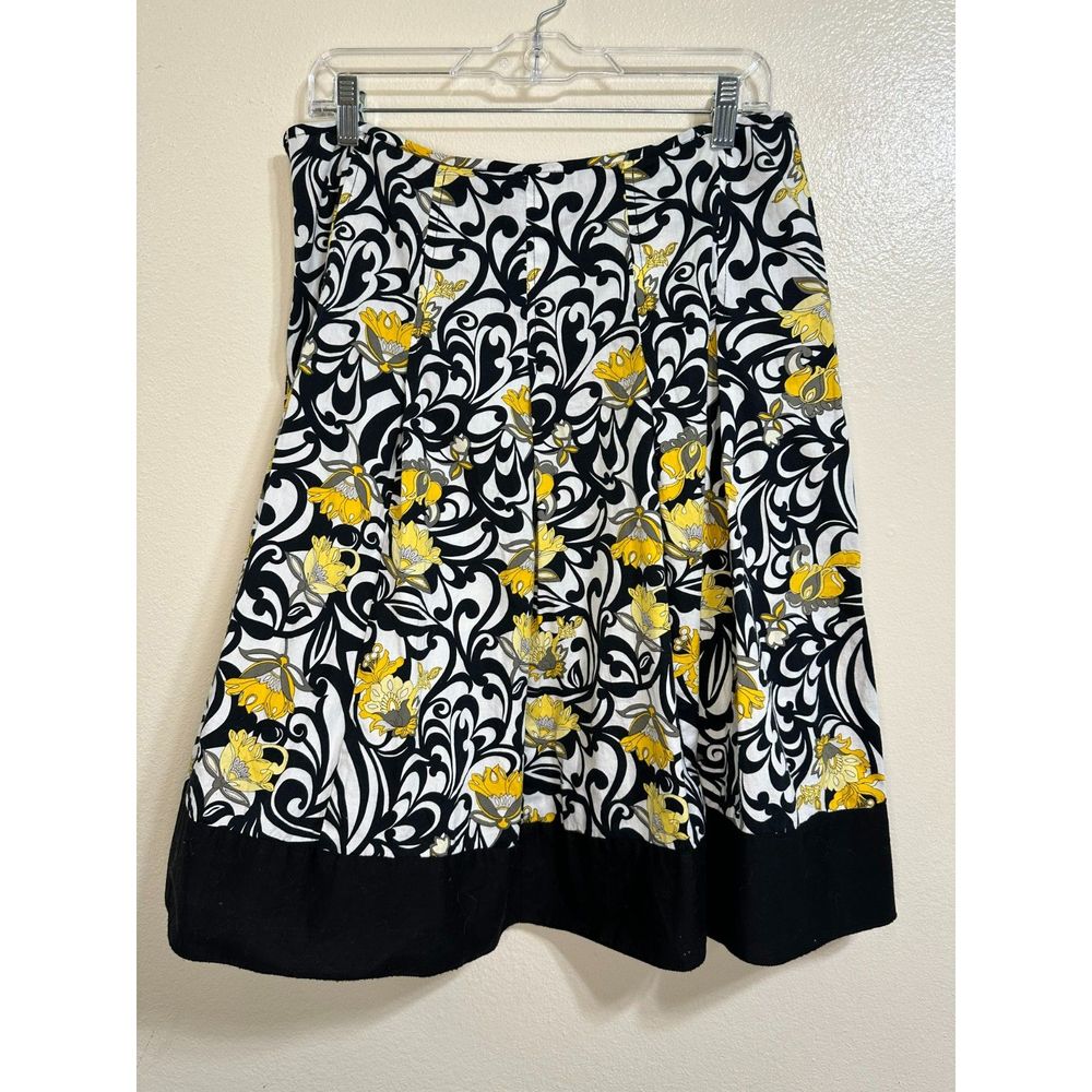 JKLA California Women's BOHO Skirt Yellow Floral Design Black Hem, Size L